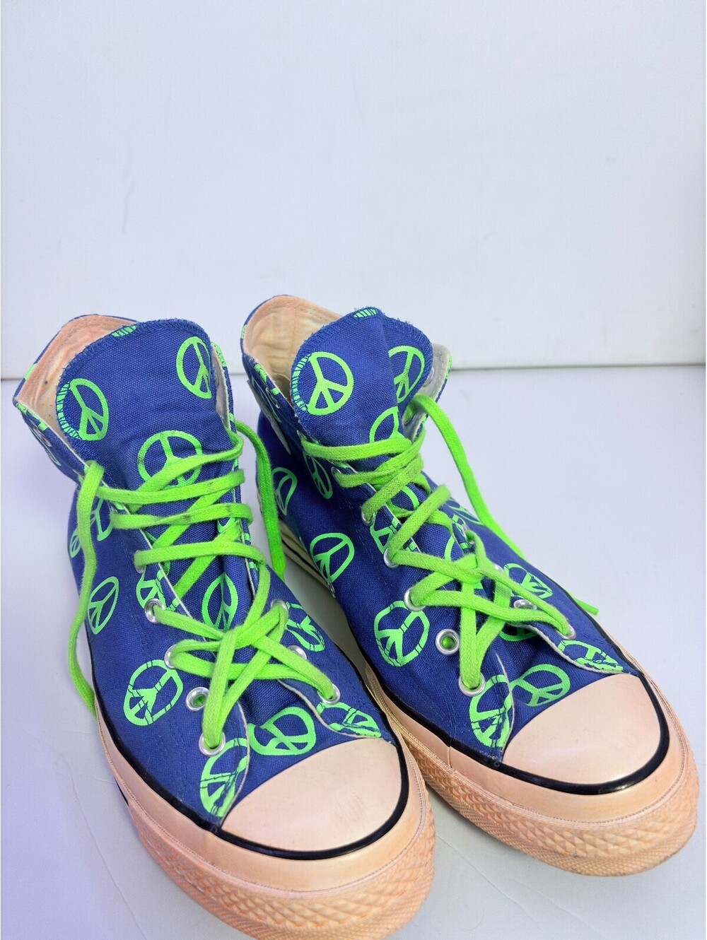 Converse blue peace sign high top sneakers